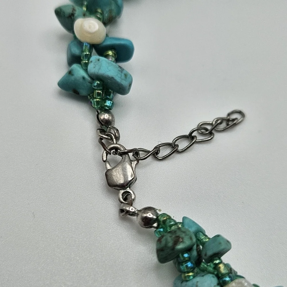 VINTAGE Turquoise and Pearl Braided Three Strand Necklace